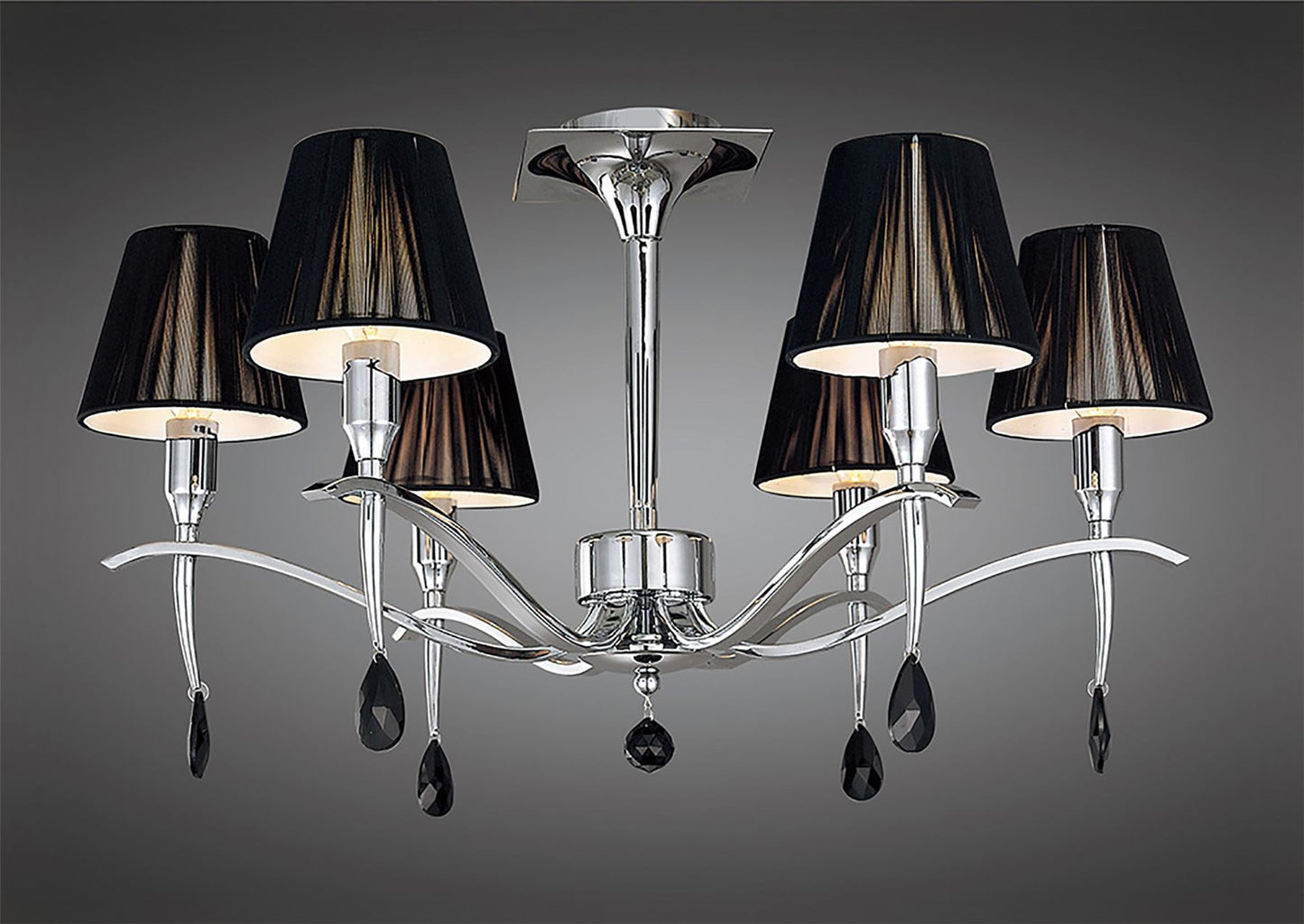 Mantra M0344 Siena Semi Ceiling Round 6 Light E14, Polished Chrome with Black Shades and Black Crystal