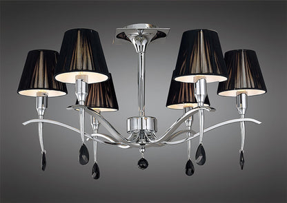 Mantra M0344 Siena Semi Ceiling Round 6 Light E14, Polished Chrome with Black Shades and Black Crystal