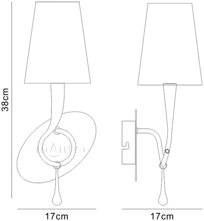 Mantra M0538/S Paola Wall Light Switched 1 Light E14, Silver Painted with Black Shade & Black Glass Droplets - M0538/S