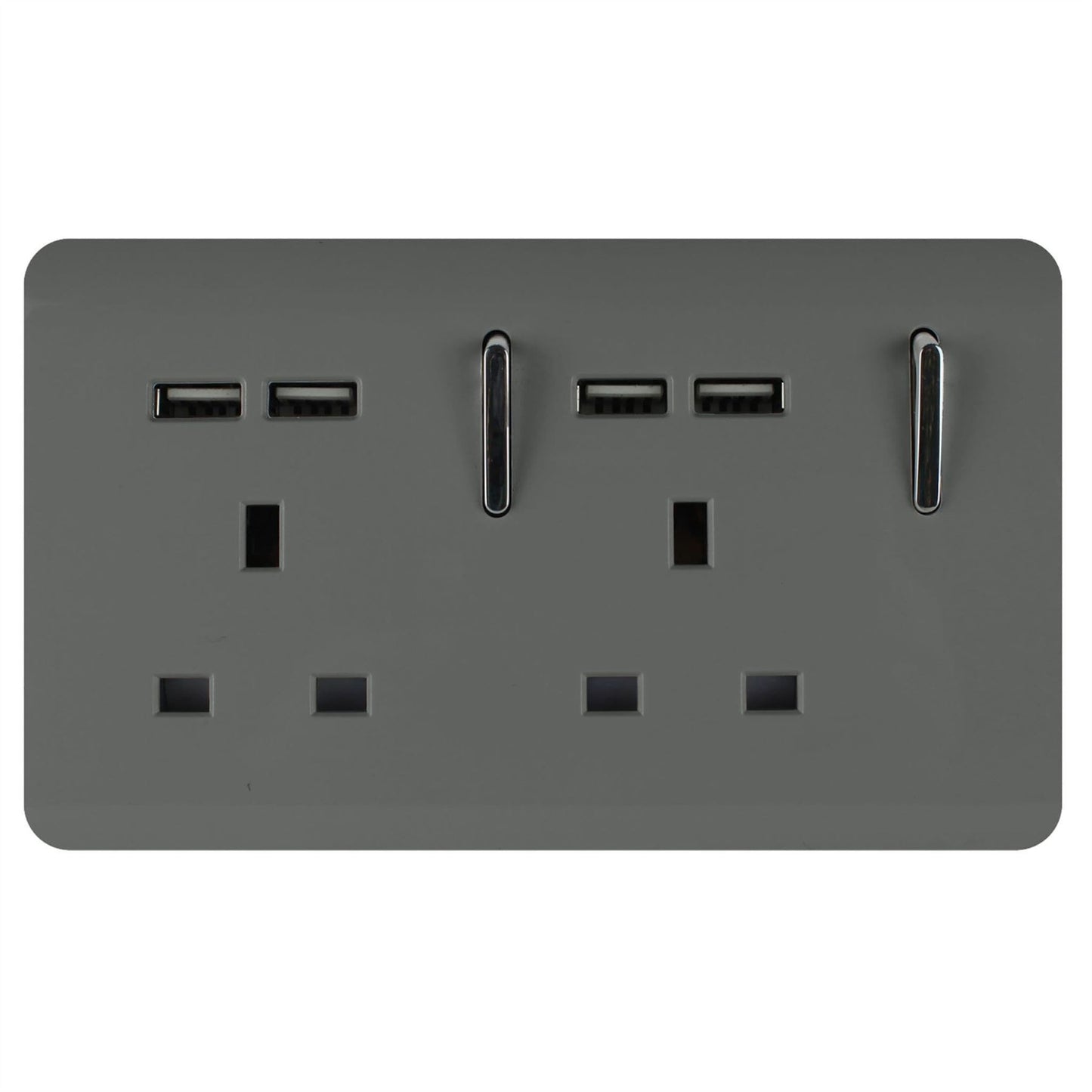 Trendi 2 Gang Artistic Modern Glossy 13 Amp 4x2.1mA USB Switched Tactile Plug Socket Charcoal