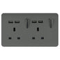 Trendi 2 Gang Artistic Modern Glossy 13 Amp 4x2.1mA USB Switched Tactile Plug Socket Charcoal