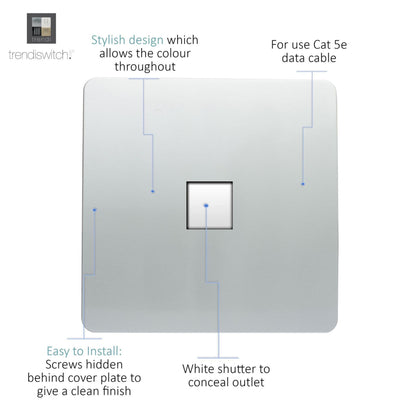 Trendi Artistic Modern RJ45 Cat 5e & Cat 6 Ethernet Socket Silver ART-PCSI