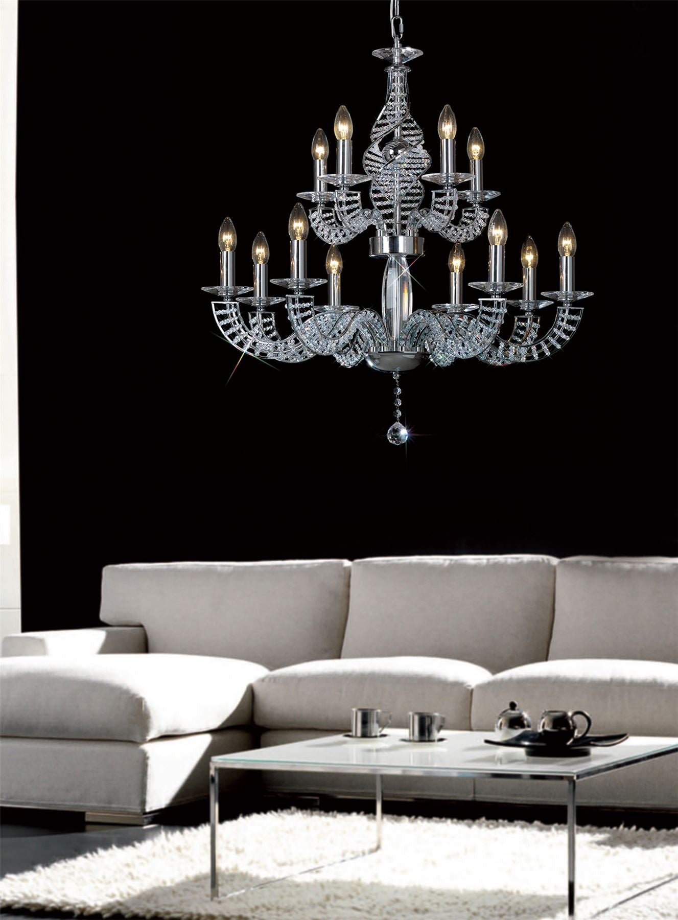 Diyas Santo 78cm  8 Light E14 Polished Chrome/Crystal Ceiling Pendant Light Fitting