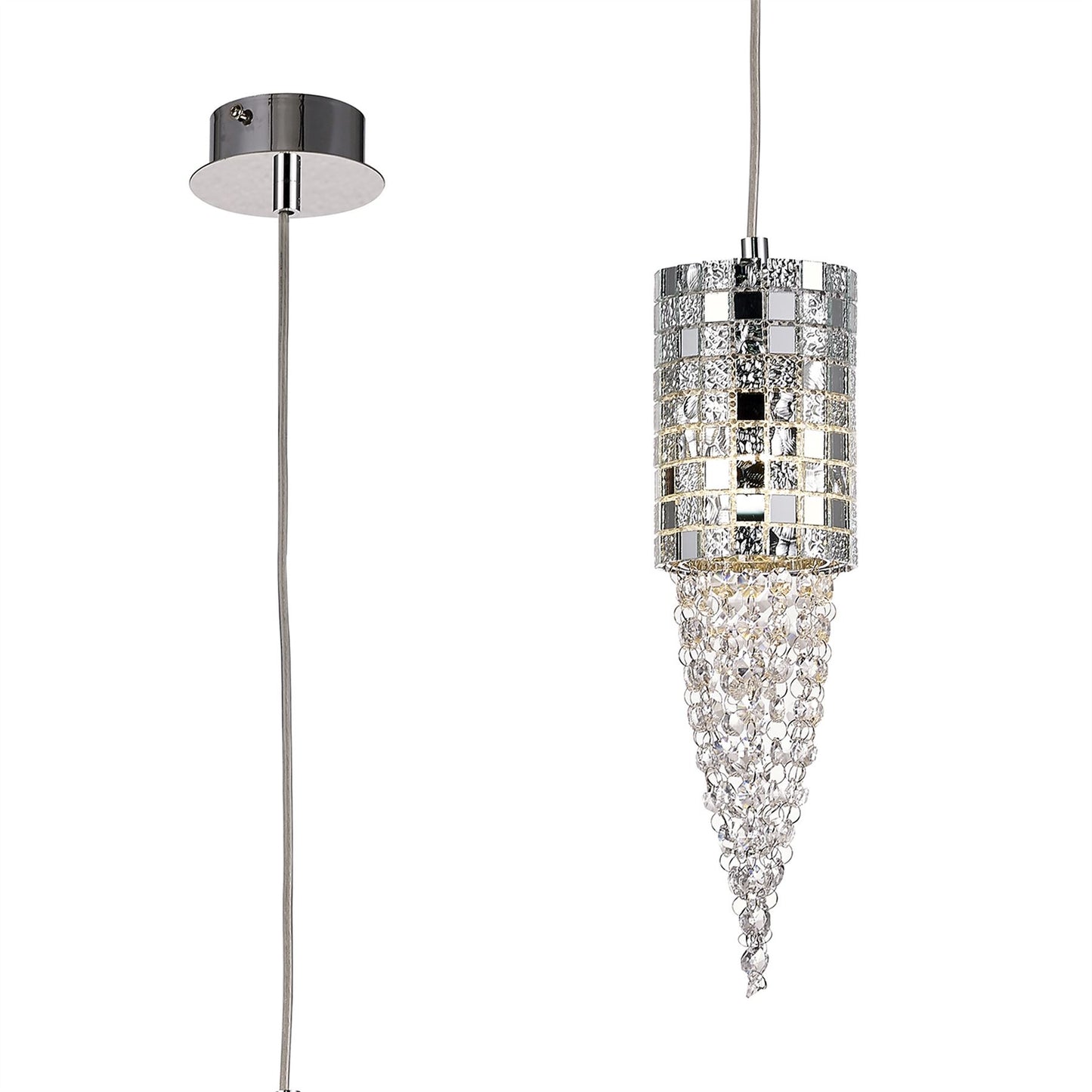 Diyas Camden 10cm Single  1 Light G9 Polished Chrome/Mosaic Glass/Crystal Ceiling Pendant Light Fitting