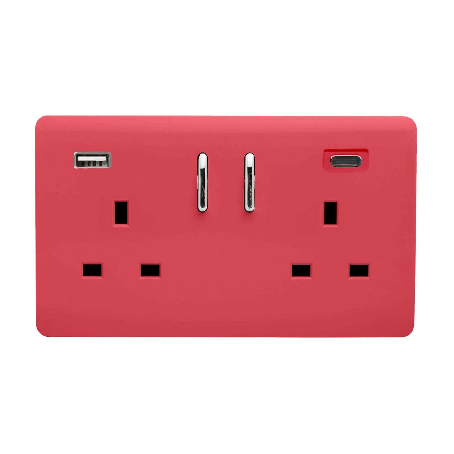 Trendi 2 Gang Artistic Modern Glossy 13 Amp 2 x Type A & C 3100mA USB Switched Plug Socket Strawberry Red