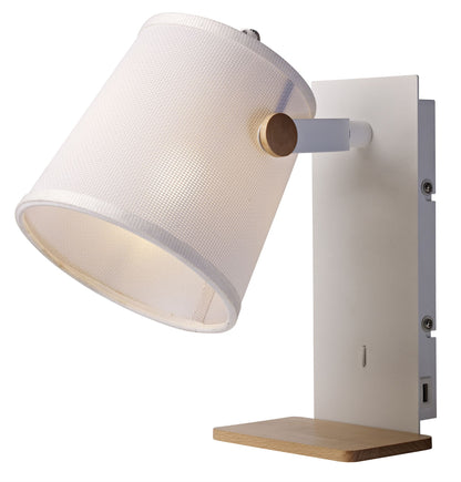 Mantra M5462 Nordica II Position Wall Light with USB Socket, 1x23W E27, White/Beech with White Shade