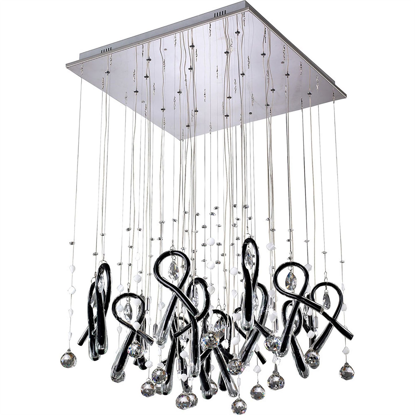 Diyas Class  Square 20 Light G4 Polished Chrome/Black Glass/Crystal, NOT LED/CFL Compatible Ceiling Pendant Light Fitting