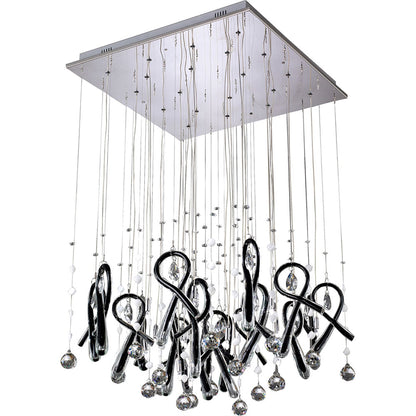Diyas Class  Square 20 Light G4 Polished Chrome/Black Glass/Crystal, NOT LED/CFL Compatible Ceiling Pendant Light Fitting