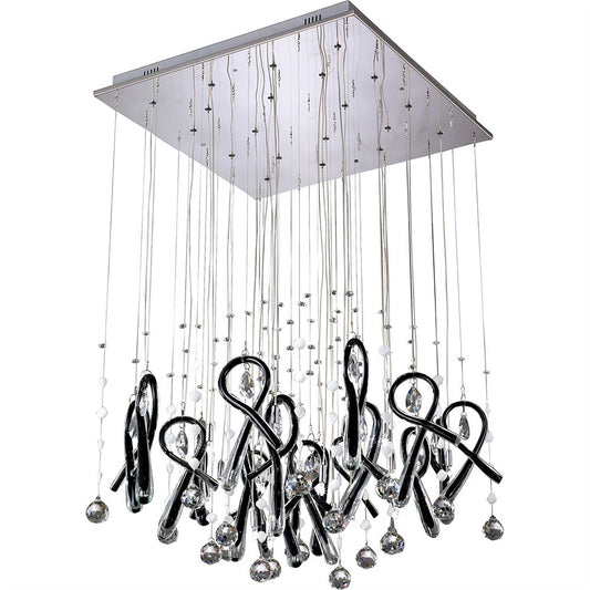 Diyas Class  Square 20 Light G4 Polished Chrome/Black Glass/Crystal, NOT LED/CFL Compatible Ceiling Pendant Light Fitting