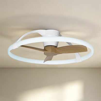 Nepal Mini 75cm 55W LED Dimmable Ceiling Light With Built-In 30W DC Reversible Fan, White/Wood, c/w Remote & APP Control, 5200lm