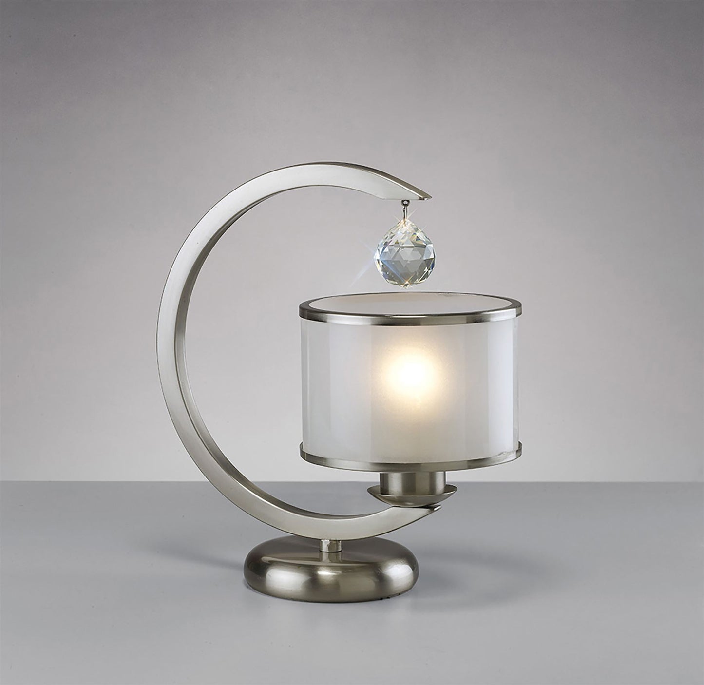 Diyas Lincoln Crystal Table Lamp 1 Light E27 Satin Nickel & Glass Shade