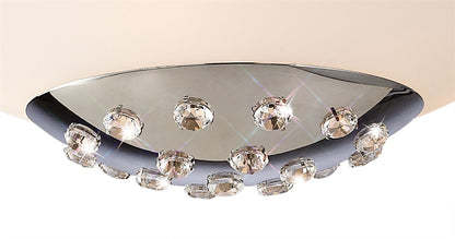 Diyas Amada 45cm Flush  6 Light G9, Polished Chrome/Opal White Glass Ceiling Light Fitting