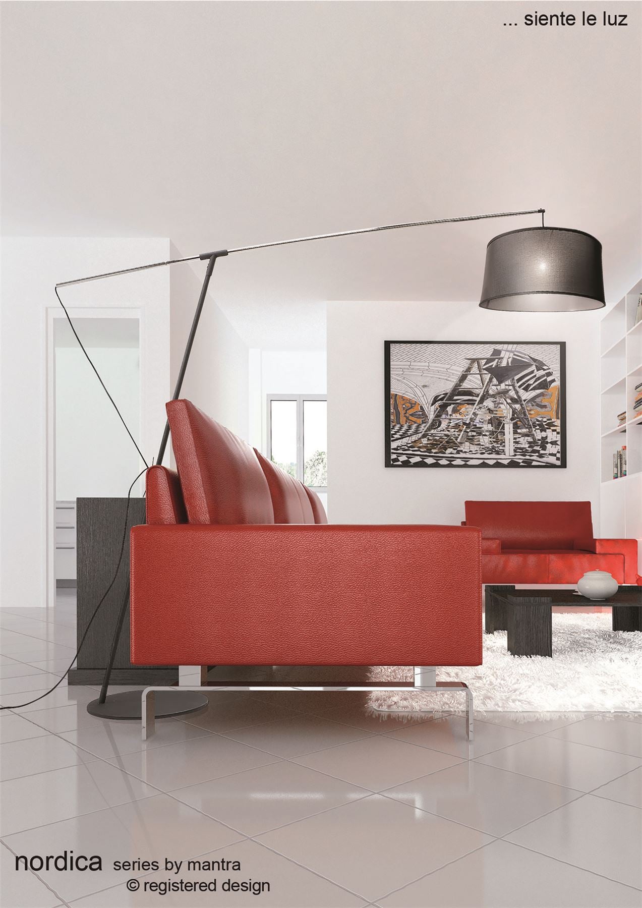 Mantra M4968 Nordica Floor Lamp E27 with Black Shade, Black/Polished Chrome - M4968/WS