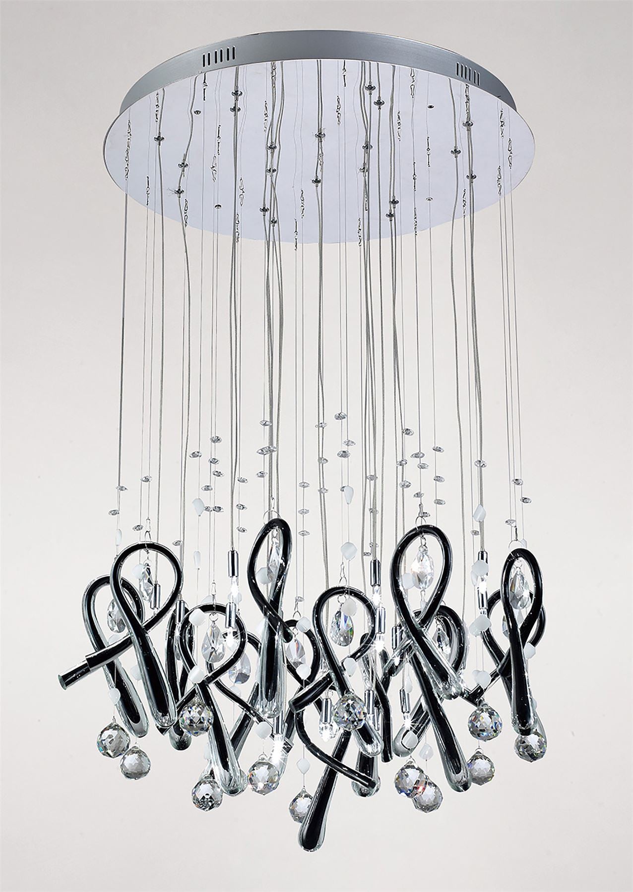 Diyas Class 60cm  Round 20 Light G4 Polished Chrome/Black Glass/Crystal, NOT LED/CFL Compatible Ceiling Pendant Light Fitting