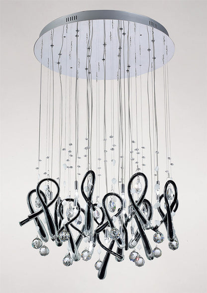 Diyas Class 60cm  Round 20 Light G4 Polished Chrome/Black Glass/Crystal, NOT LED/CFL Compatible Ceiling Pendant Light Fitting