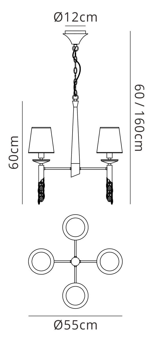 Mantra M3852 Tiffany Pendant 4+4 Light E14+G9, Polished Chrome with White Shades & Clear Crystal