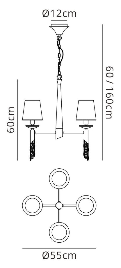 Mantra M3852 Tiffany Pendant 4+4 Light E14+G9, Polished Chrome with White Shades & Clear Crystal