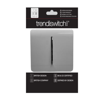 Trendi 1 Gang 2 Way 240V Screwless Artistic Modern Glossy 10 Amp Chrome Rocker Electrical Wall Light Switch in Light Grey ( 5 pack)