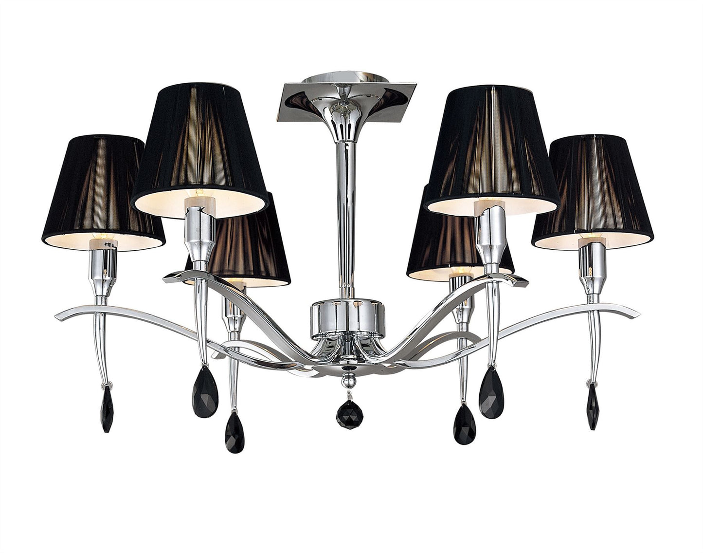 Mantra M0344 Siena Semi Ceiling Round 6 Light E14, Polished Chrome with Black Shades and Black Crystal