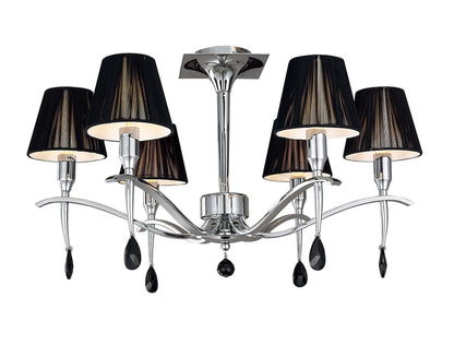 Mantra M0344 Siena Semi Ceiling Round 6 Light E14, Polished Chrome with Black Shades and Black Crystal
