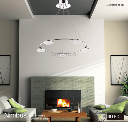 Mantra Fusion Nimbus 60cm Pendant 5 Light 25W LED 3000K, 2200lm, Polished Chrome/Frosted Acrylic, 3yrs Warranty