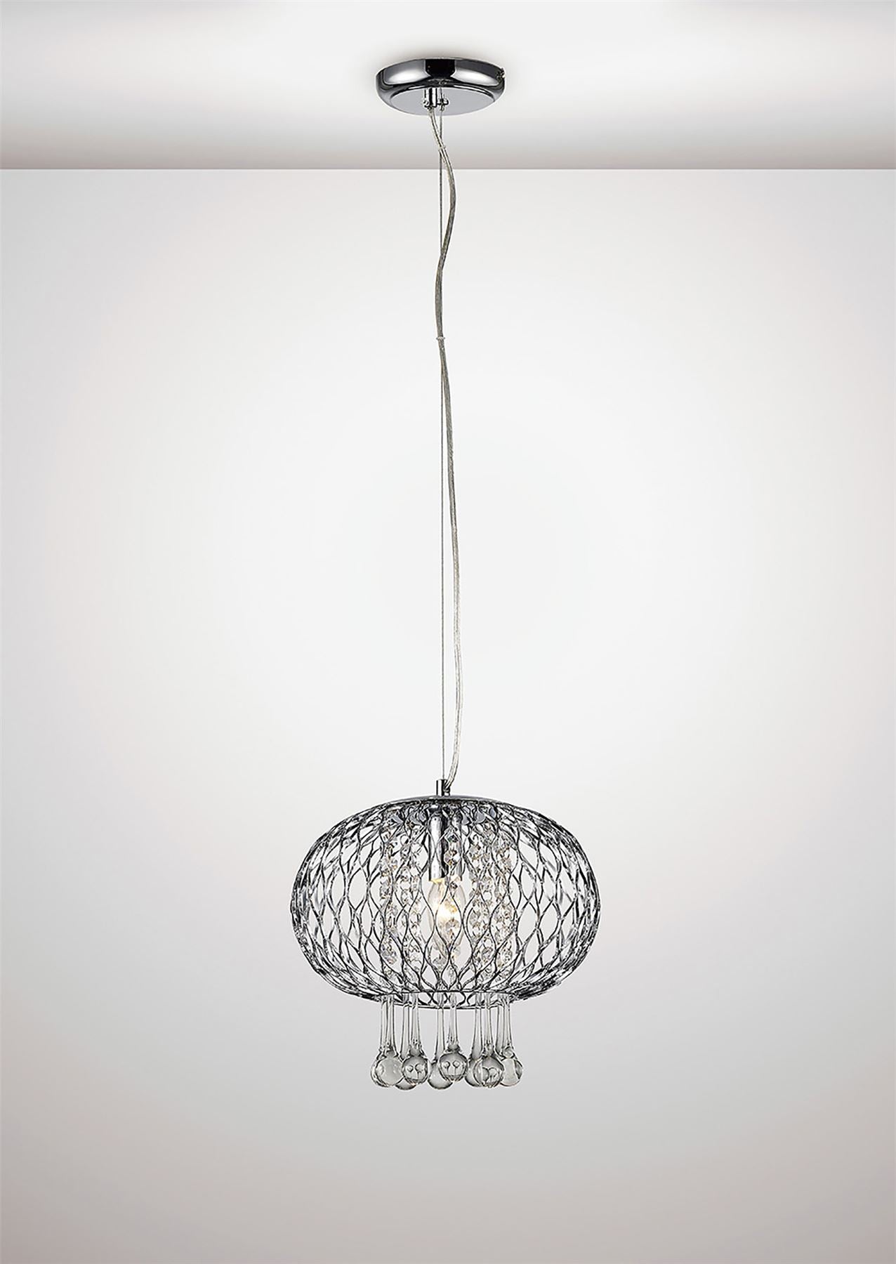 Diyas Chelsie 28cm Medium  1 Light E14 Polished Chrome/Clear Beaded Glass Ceiling Pendant Light Fitting