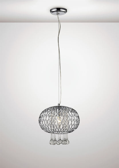 Diyas Chelsie 28cm Medium  1 Light E14 Polished Chrome/Clear Beaded Glass Ceiling Pendant Light Fitting