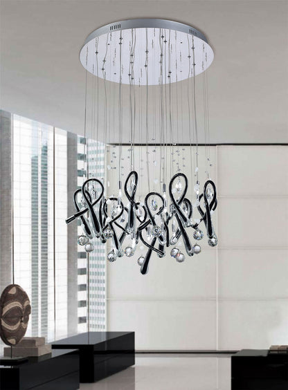 Diyas Class 60cm  Round 20 Light G4 Polished Chrome/Black Glass/Crystal, NOT LED/CFL Compatible Ceiling Pendant Light Fitting