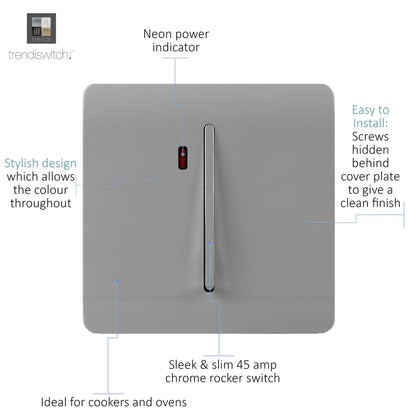 Trendi Artistic Modern Glossy 45 A Tactile Light Switch & Neon Insert Light Grey