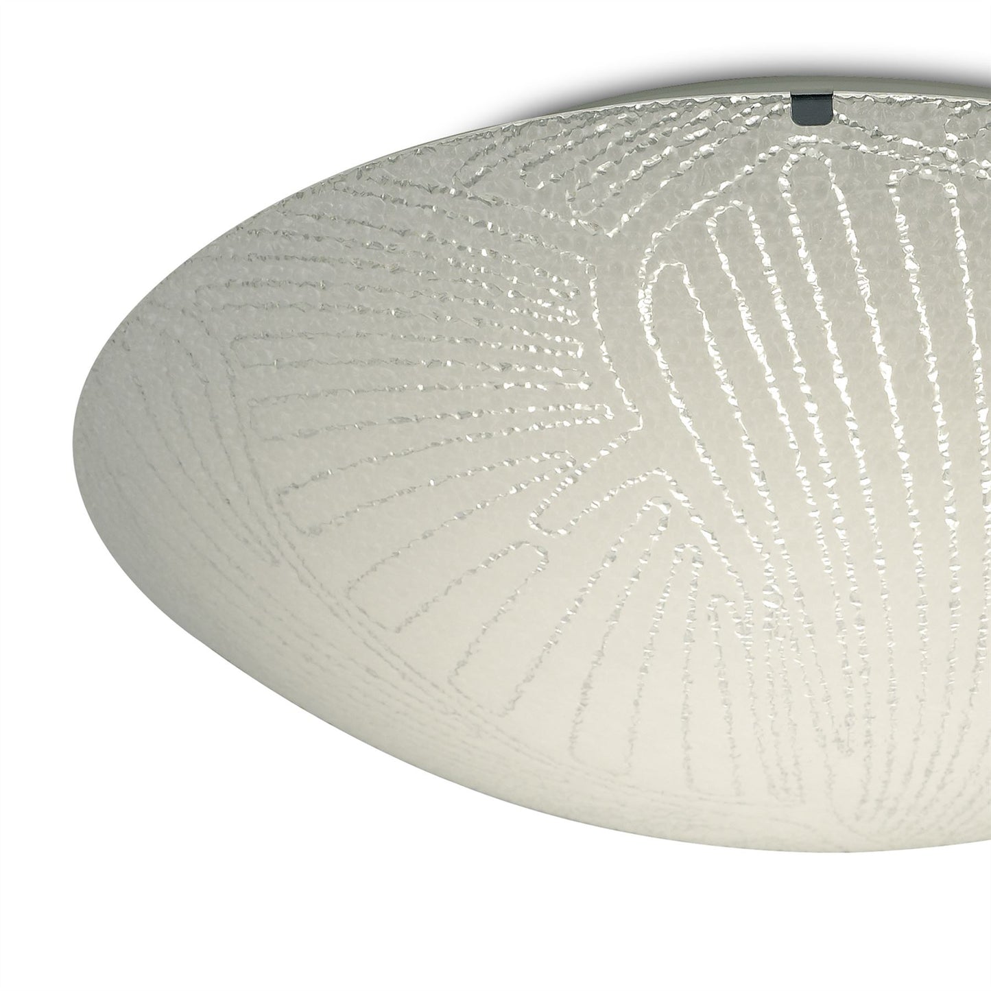 Deco Tassa 18W LED Medium Flush Ceiling Light, 400mm Round, 4000K 1500lm CRI80, Random Line Pattern Glass with Polished Chrome Detail