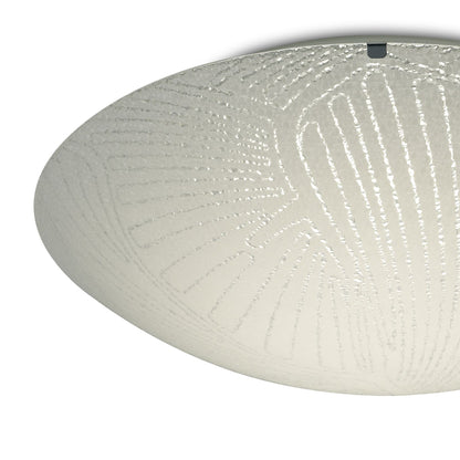 Deco Tassa 18W LED Medium Flush Ceiling Light, 400mm Round, 4000K 1500lm CRI80, Random Line Pattern Glass with Polished Chrome Detail