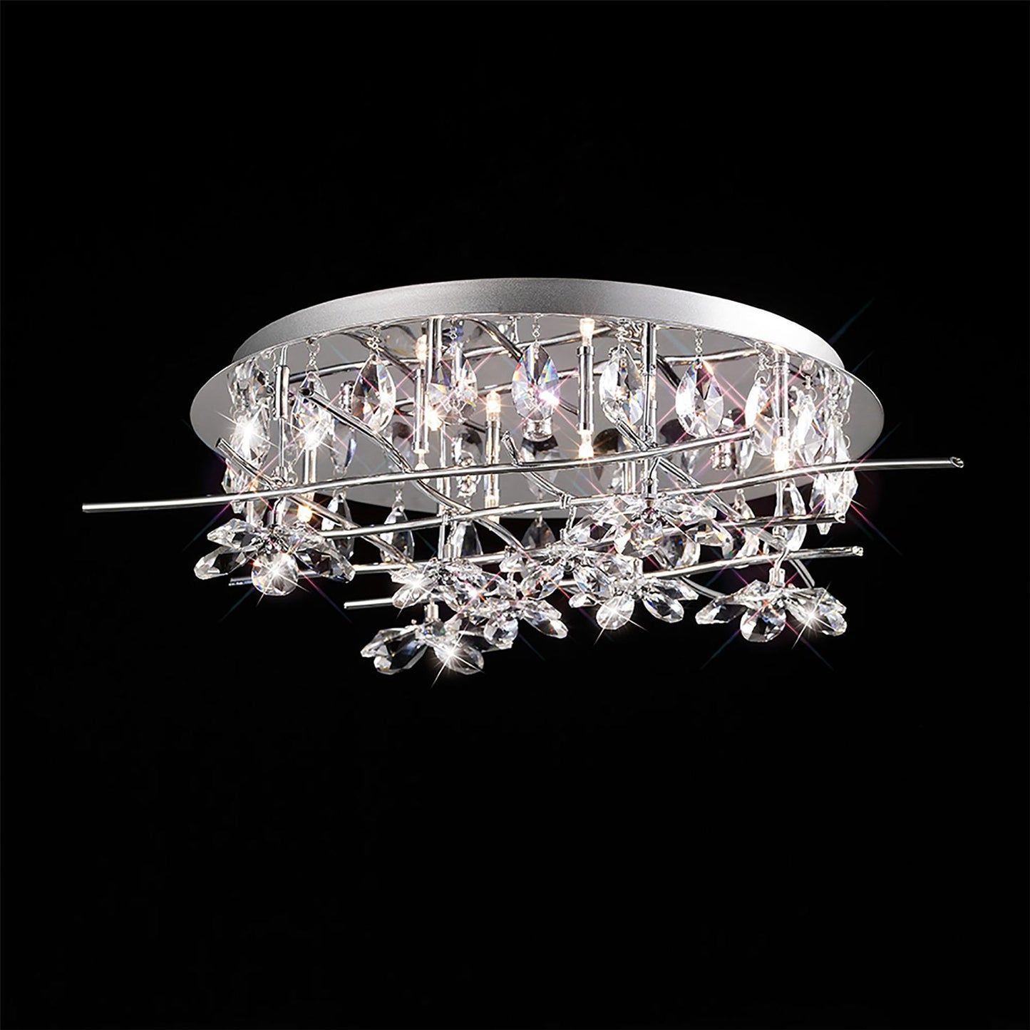 Diyas Aviance 58cm Flush  8 Light G4 Polished Chrome/Crystal, NOT LED/CFL Compatible Ceiling Light Fitting