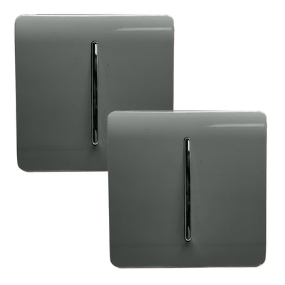 Trendi 1 Gang 2 Way 240V Screwless Artistic Modern Glossy 10 Amp Chrome Rocker Electrical Wall Light Switch in Charcoal Grey (2 PACK)