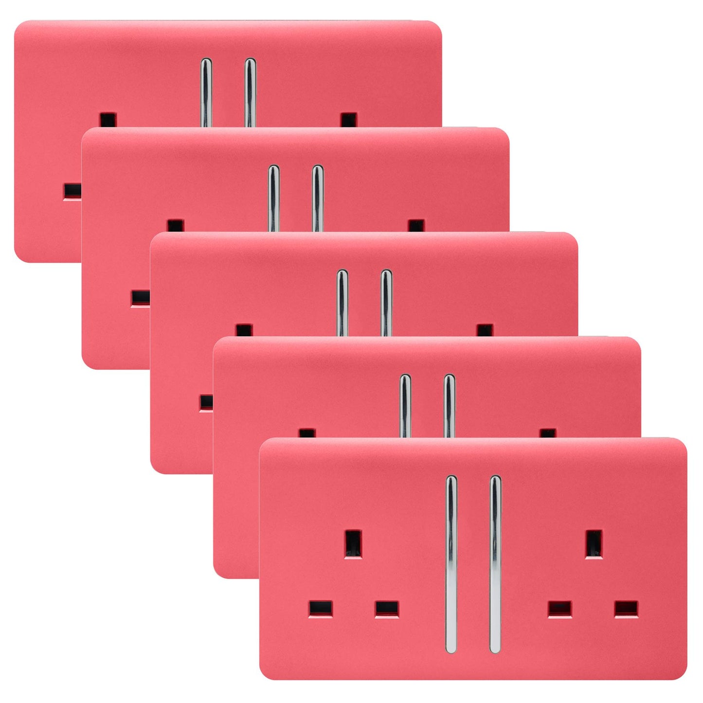 Trendi 2 Gang Artistic Modern Glossy 13 Amp Switched Tactile Plug Socket Strawberry (5 Pack)