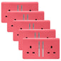 Trendi 2 Gang Artistic Modern Glossy 13 Amp Switched Tactile Plug Socket Strawberry (5 Pack)