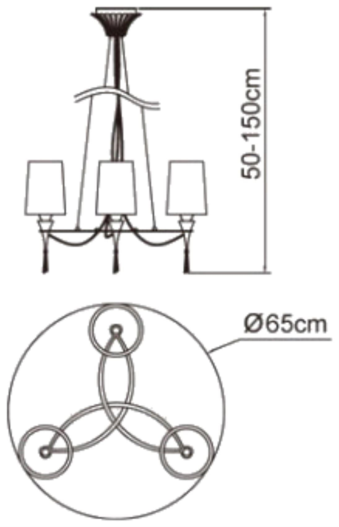 Mantra Lucca 65cm Pendant 3 Light E27, Polished Chrome with White Shades & Clear Crystal