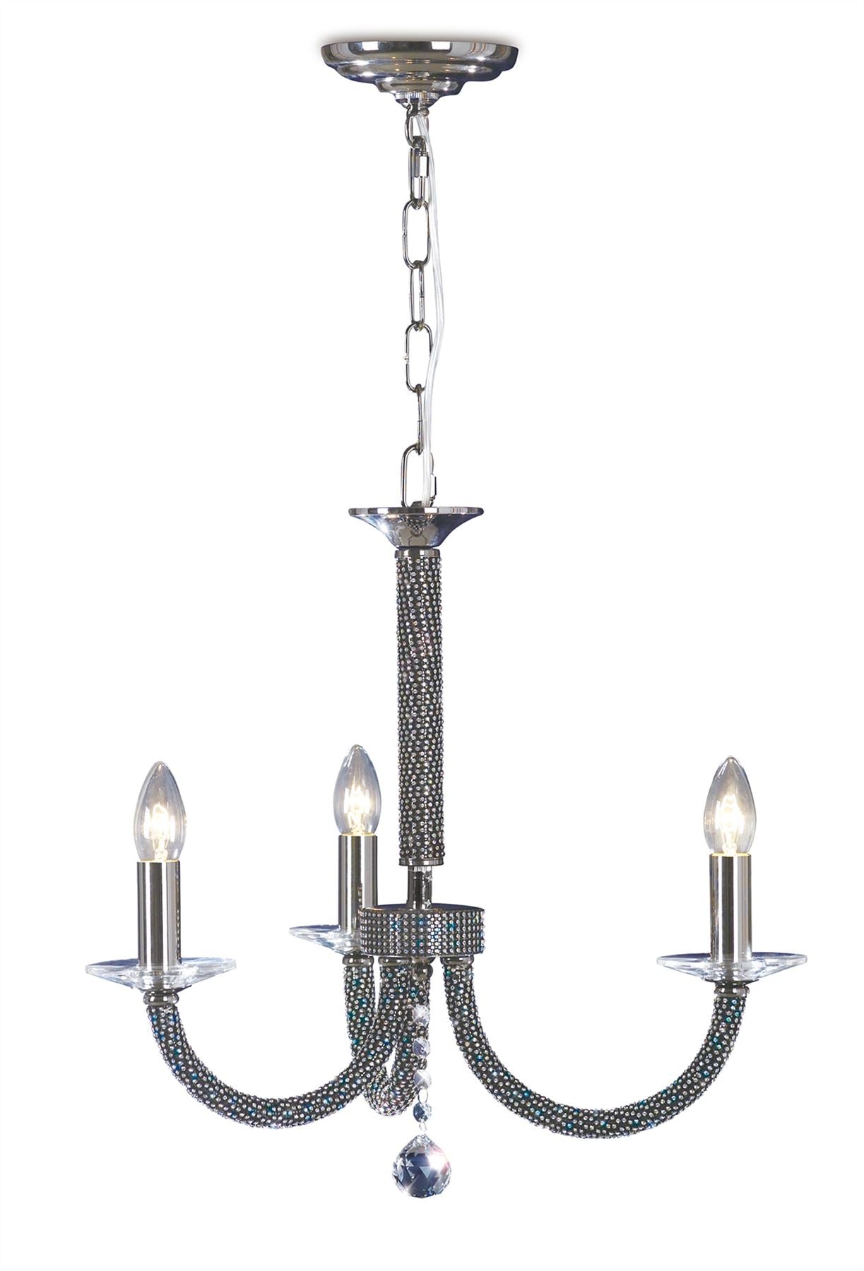 Diyas Elena 52cm  3 Light E14 Black Chrome/Crystal Ceiling Pendant Light Fitting