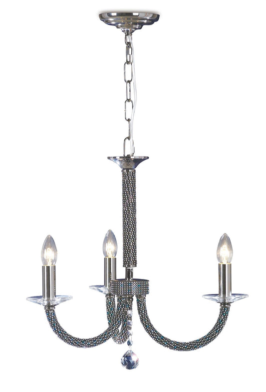 Diyas Elena 52cm  3 Light E14 Black Chrome/Crystal Ceiling Pendant Light Fitting