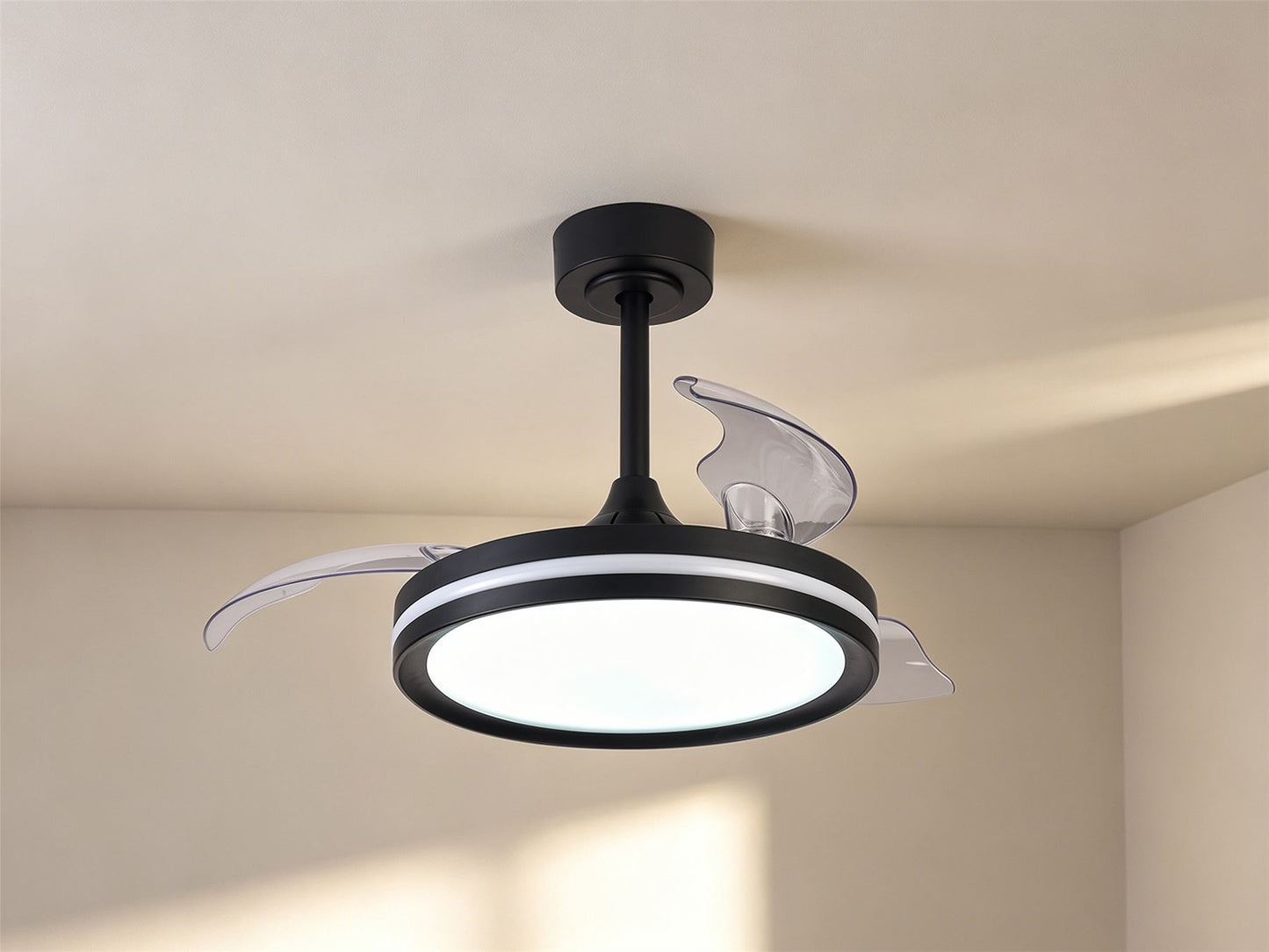 North 40W LED Dimmable White/RGB Ceiling Light With Built-In 28W DC Reversible Fan, Remote Control 3000-6500K, 2500lm, Black, 5yrs Warranty