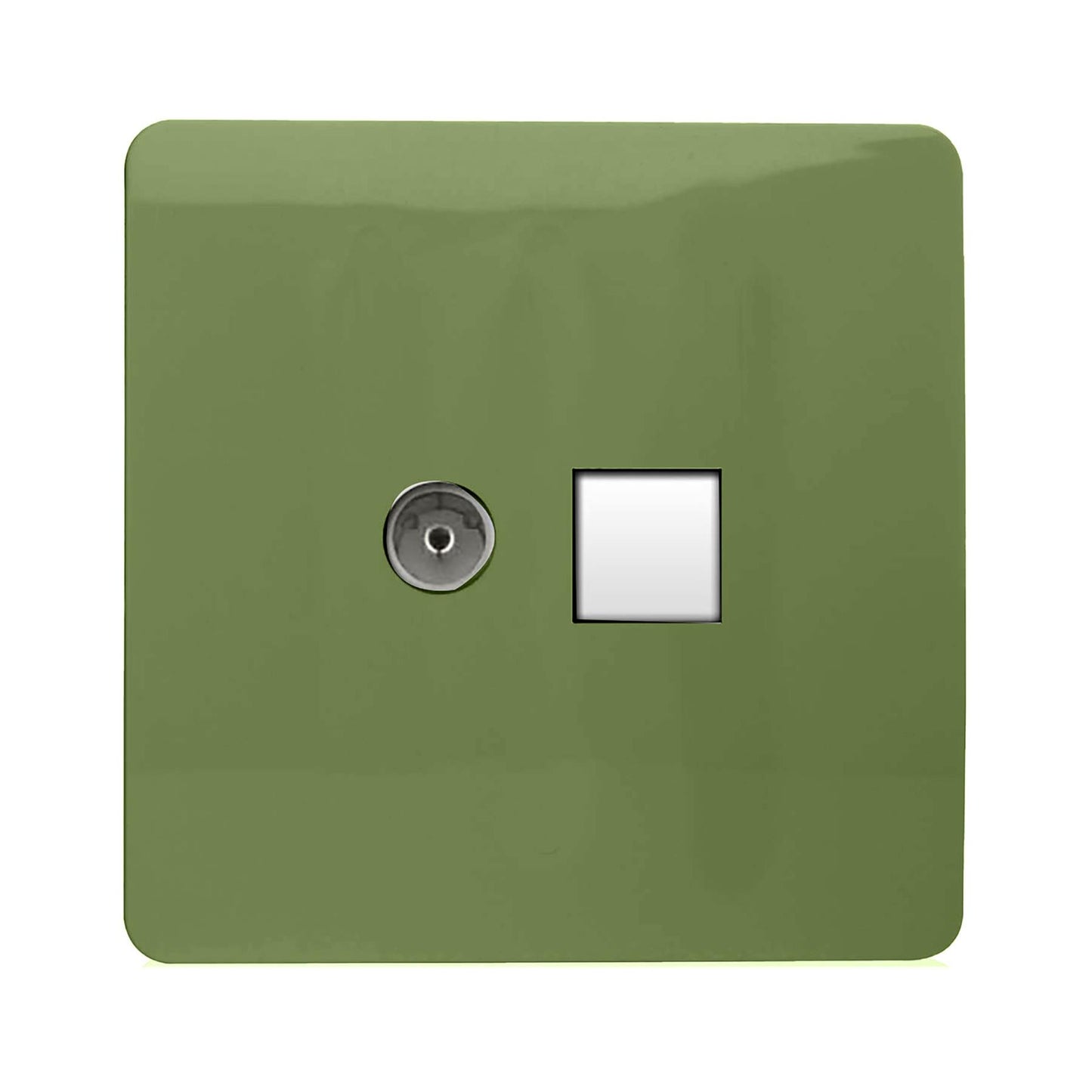 Trendi Artistic Modern Glossy Tactile TV Co-axial Socket + Telephone Socket Moss Green