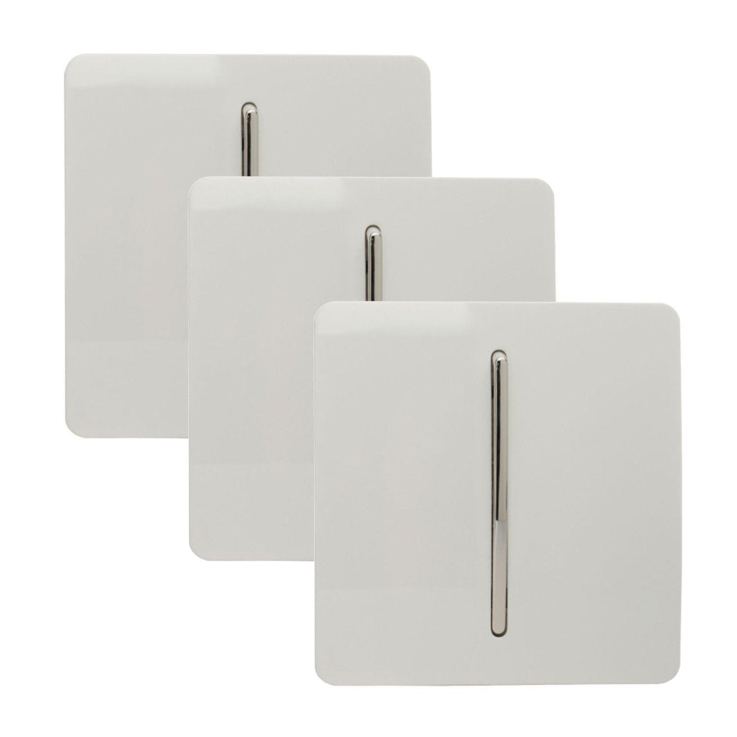 Trendi 1 Gang 2 Way 240V Screwless Artistic Modern Glossy 10 Amp Chrome Rocker Electrical Wall Light Switch in Ice White (3 pack)