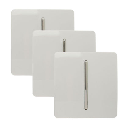 Trendi 1 Gang 2 Way 240V Screwless Artistic Modern Glossy 10 Amp Chrome Rocker Electrical Wall Light Switch in Ice White (3 pack)