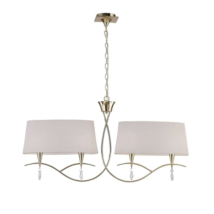 Mantra Mara Linear Pendant 2 Arm 4 Light E14, French Gold with Ivory White Shades