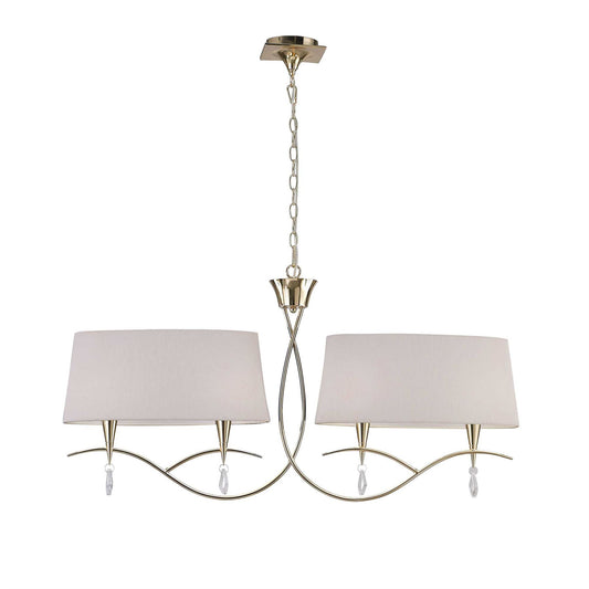 Mantra Mara Linear Pendant 2 Arm 4 Light E14, French Gold with Ivory White Shades