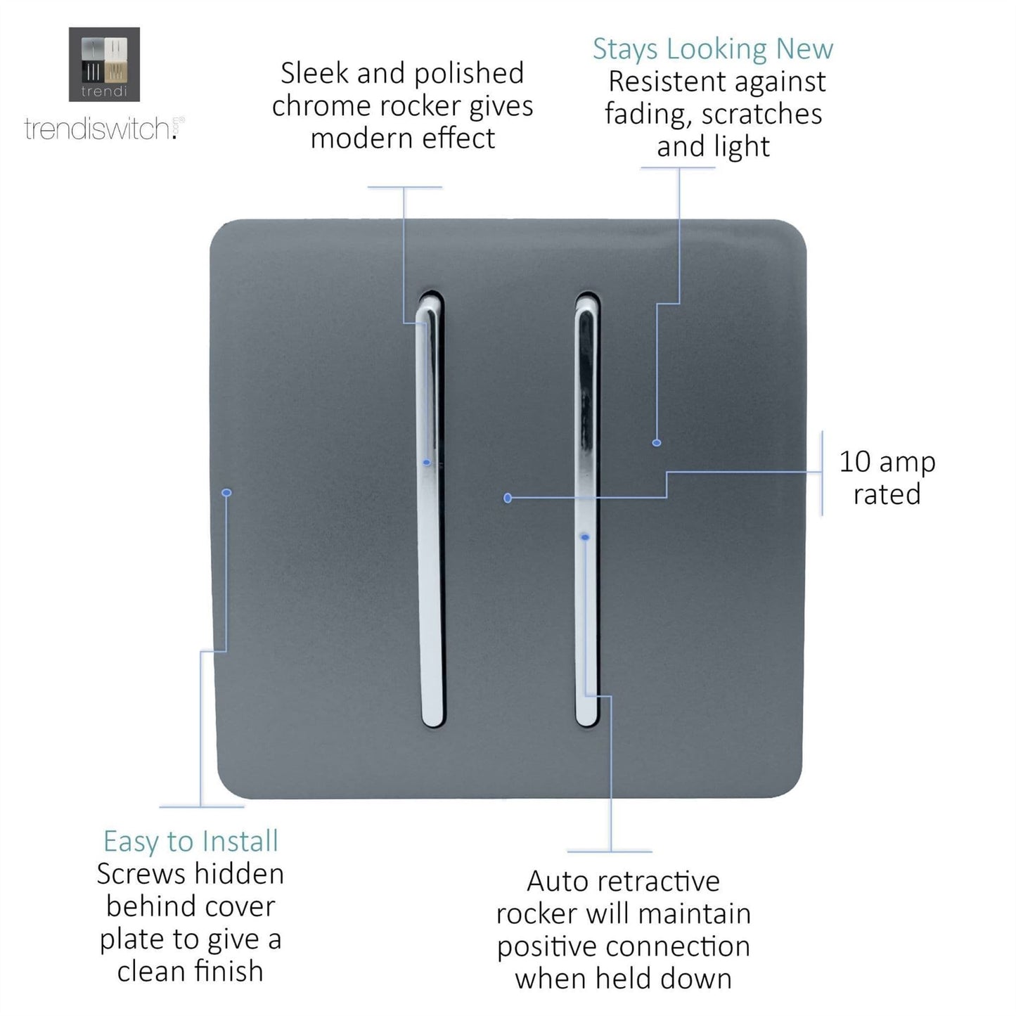 Trendi 2 Gang Artistic Modern Glossy Tactile Home Automation Switch Warm Grey