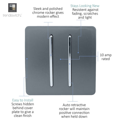 Trendi 2 Gang Artistic Modern Glossy Tactile Home Automation Switch Warm Grey