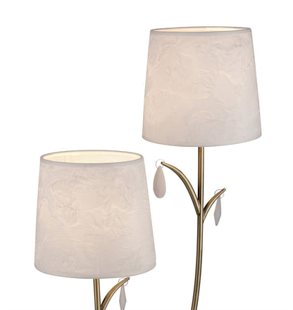 Mantra M6338 Andrea Table Lamp 63cm, 2 x E14 (Max 20W), Antique Brass, White Shades, White Crystal Droplets