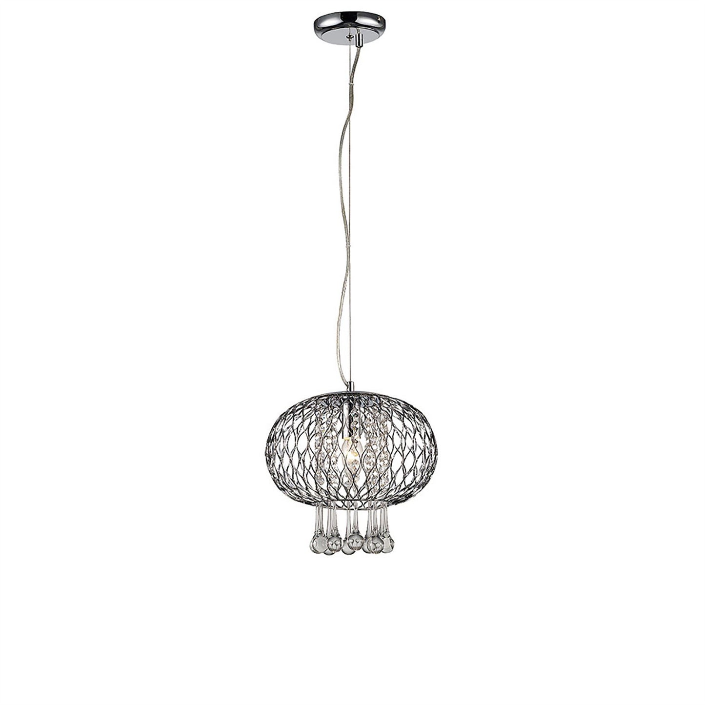 Diyas Chelsie 28cm Medium  1 Light E14 Polished Chrome/Clear Beaded Glass Ceiling Pendant Light Fitting