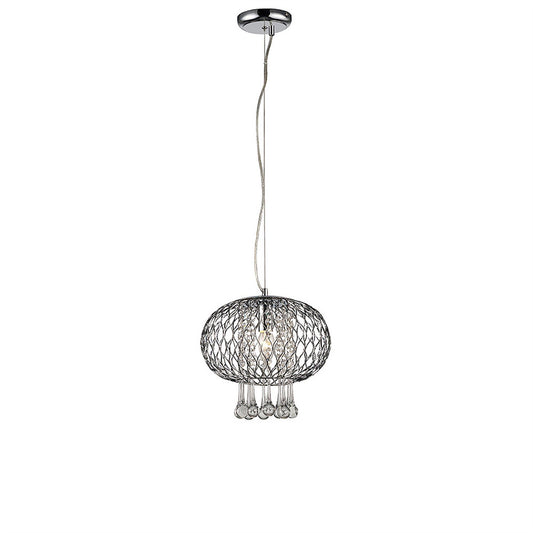 Diyas Chelsie 28cm Medium  1 Light E14 Polished Chrome/Clear Beaded Glass Ceiling Pendant Light Fitting