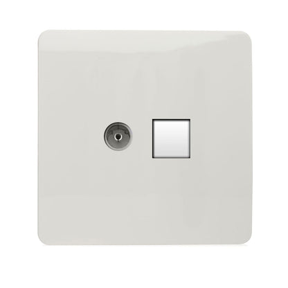 Trendi  TV Co-axial Socket + RJ45 Cat 5e & Cat 6 PC Ethernet Socket White